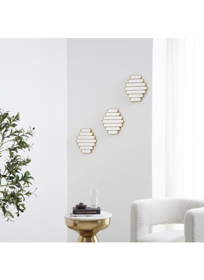 Buy Orel Set of 3 Decorative Plastic mirror 25x2x25cm- Gold in UAE