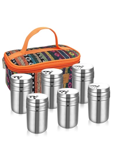 Buy 6Pcs Stainless Steel Spice Shaker, Camping Spice Kit with Travel Bag, Salt and Pepper Shakers Set For Salt Sugar Spice Dry Herb Spice, for Home or Outdoor Use in UAE