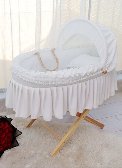 Buy Baby Portable Moses Basket Cot With Durable Rocking Stand - Off White in Saudi Arabia