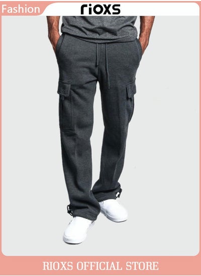 Buy Mens Sports Loose Pant Casual Cargo Sweatpant Running Jogging Athletic Workout Trouser With Multiple Pockets in UAE