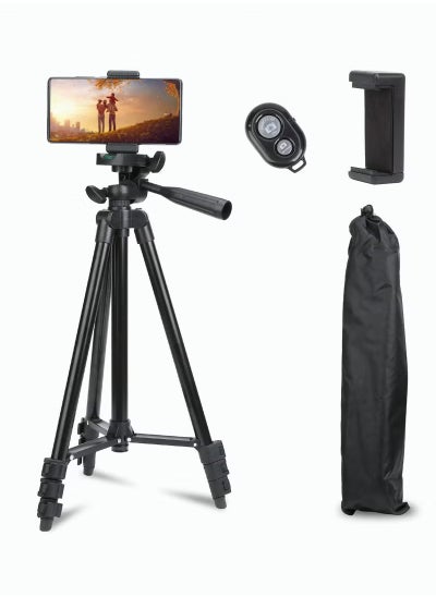 اشتري 51 Inch Extendable Phone Tripod and Camera Stand with Bluetooth Remote and Clip في السعودية