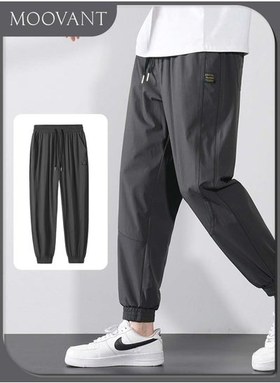 Buy Men's Trousers Casual Pants Jogger Running Ankle Length Thin Quick Drying Ice Silk Pants Stretch Sweatpants Pantalones Hombre Bottoms in Saudi Arabia