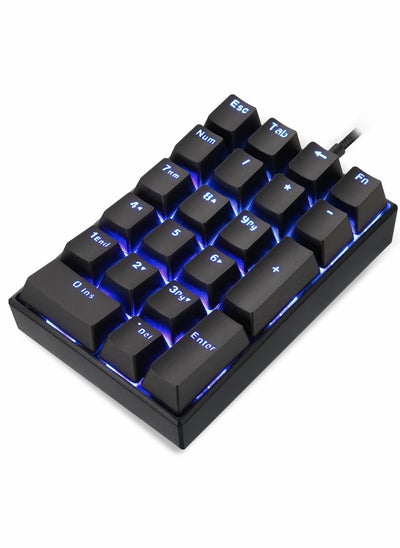 Buy Mechanical USB Numeric Keypad with Blue LED Backlight - 21 Keys Numpad for Laptop & Desktop, Black (Blue Switches) in UAE