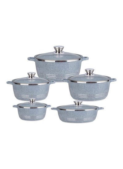 اشتري 10-Piece Granite Cookware Set Grey/Clear Very Small Casserole 20, Small Casserole 24, Medium Casserole 28, Large Casserole 32, Shallow Casserole 28cm في الامارات