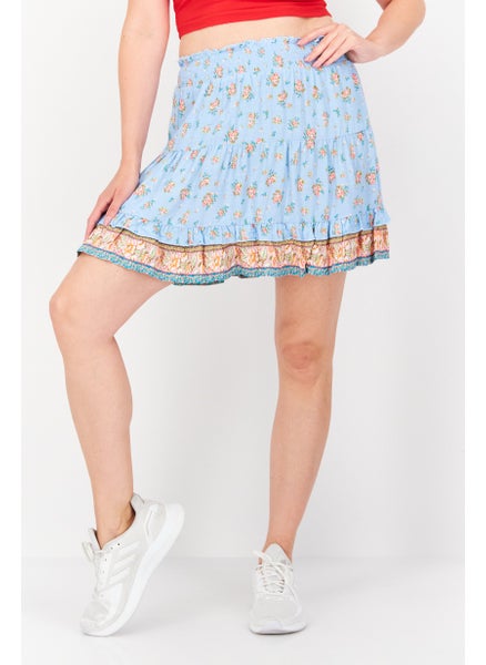 اشتري Women Floral Print Pull-On Mini Skirt, Blue/Pink في السعودية