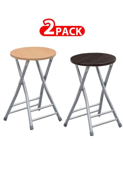 اشتري 2 Pack For Folding Stool Round Portable Folding Stool Wood Seat Multicolour في الامارات