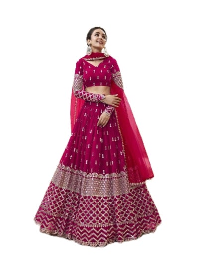 Buy Georgette Silk Pink Lehenga with Thread And Sequin Zari Work Plus Beautiful Dupatta Includes Untitched blouse in UAE