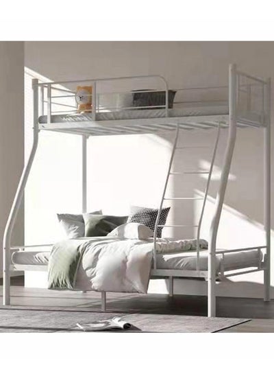 Buy Twin Over Full Metal Bunk Bed Heavy Duty Steel Frame with Ladder White 140*190 CM in Saudi Arabia