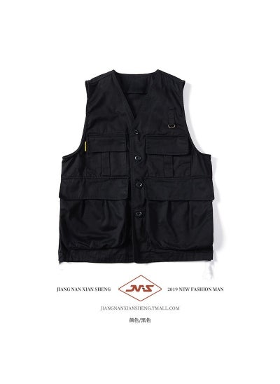 Buy Japanese Style Workwear Vest Mens and Womens Trendy Brand Hong Kong Style Loose Jacket Vest Mens Retro Multi-pocket Sleeveless Waistcoat Mens TrendyThe most Era-M02 vest-Black The most Era-M02 vest-Black in Saudi Arabia