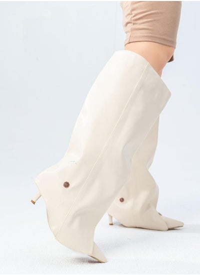 Buy Leather Classic Elegant Heel Boot B-36-BEIGE in Egypt