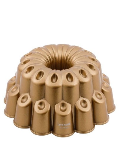 اشتري Bundt pan round Marquise shaped cake pan - Aluminium Cake Mold - Non Stick Coating - Gold (Size: 24CM x 24CM x 10CM) في الامارات