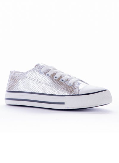 Buy Shiny Leather Lace-up Sneakers - Silver KO-21 in Egypt