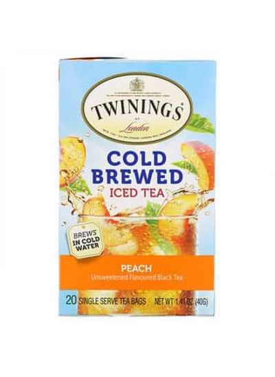 Buy Twinings, Cold Brewed Iced Tea, Unsweetened Flavoured Black Tea, Peach, 20 Tea Bags, 1.41 oz (40 g) in UAE