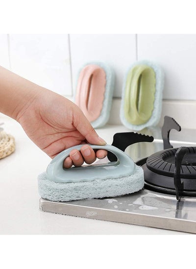 Buy 3 Pieces Multifunction Cleaning Brush Set, Decontamination Sponge Tile Brush, Bathtub Sponge, Cleaning Antibacterial Tool for Bathroom, Kitchen, Floor, Wall, Tile With Plastic Handle in UAE