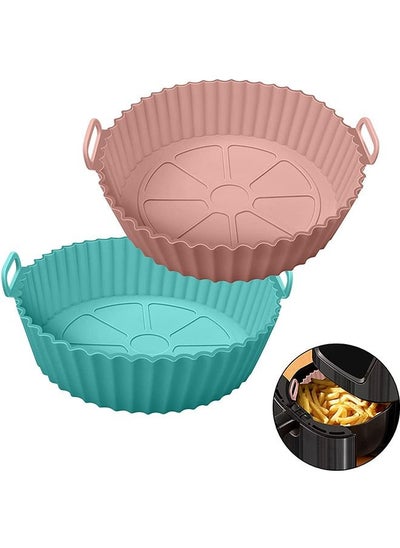 Buy 2-Piece Air Fryer Silicone Pot Tray, Reusable Non Stick Easy Cleaning Basket for Oven, Air Fryer Silicone Liners Round Food Safe in Saudi Arabia