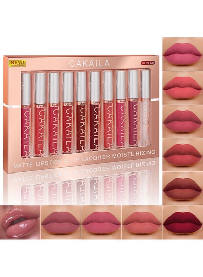 اشتري 10 Pcs Matte Liquid Lipstick Set Contains Smooth Lip Lacquer Moisturizing Long Lasting Waterproof Velvet High Pigmented Lip Makeup Set For Women في السعودية