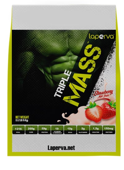 Buy laperva Triple Mass Gainer Protein Powder, High Calorie Weight Gainer with Glutamine & Added Essential Fatty Acids, 1500mg Added Creatine Blend +10 gm of BCAA (Strawberry - 13.2 LB) in Saudi Arabia