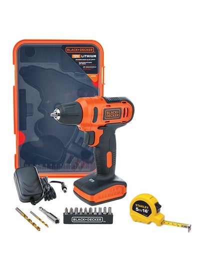 Buy 12V Cordless Drill Driver With 13 Pieces Bits In Kitbox and 5m Tape Measure, 1.5Ah 900 Rpm Orange/Black ACLD12-B5 in Saudi Arabia