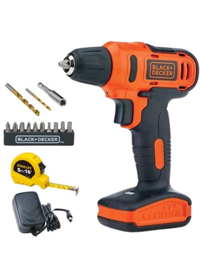 Buy 12V Cordless Drill Driver With 13 Pieces Bits In Kitbox and 5m Tape Measure, 1.5Ah 900 Rpm Orange/Black ACLD12-B5 in Saudi Arabia