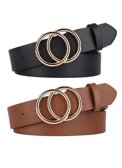 اشتري Women Belts for Jeans Dress with Fashion Double O-Ring Buckle and Soft PU Faux Leather Belt(M,2 PCS) في السعودية