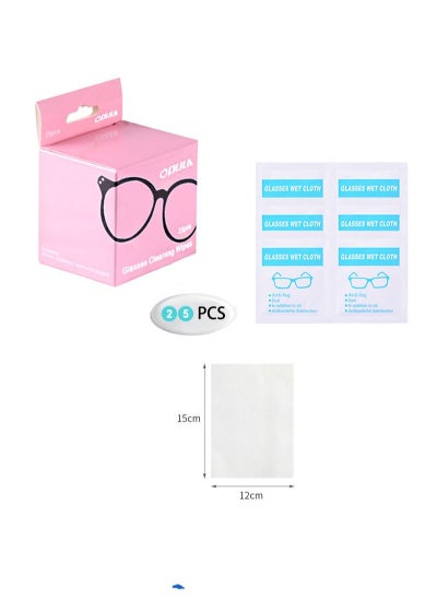 Buy Glasses cleaning wipes, glasses wipes 25 pcs, extra thick, pre-moistened and quick-drying, individually wrapped, suitable for all types of glasses and electronic screens in Saudi Arabia