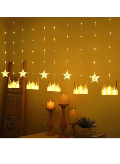 Buy 3.5M Ramadan Light For Home Decoration Multimode Operated Decorative Light Mosque And Star Design Curtain Ramadan Light Warm White in UAE