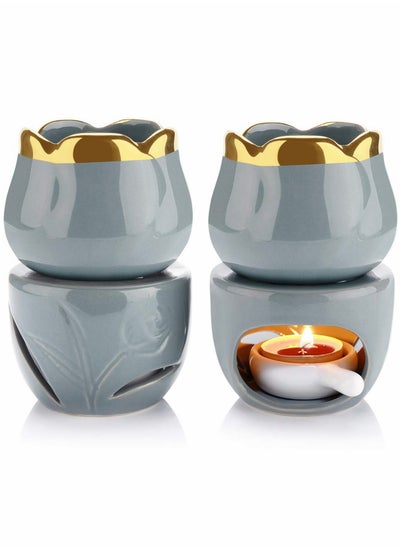 اشتري Wax Melt Essential Oil Burner with Tealight Spoon, Removable Aromatherapy Burner Ceramic Aroma Oil Candle Diffuser Wax Tart Warmer for Home Bedroom Decor... في السعودية