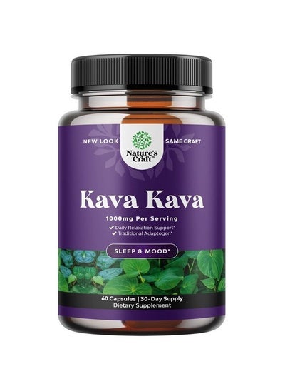 Buy Kava Root Mood Support Supplement - 1000mg Kava Kava Capsules Fast Acting Mood Boost and Relaxing Supplement - Calming Kava Extract Vegan Adaptogen Supplement for Stress Focus & Sleep (60 Caps) in UAE