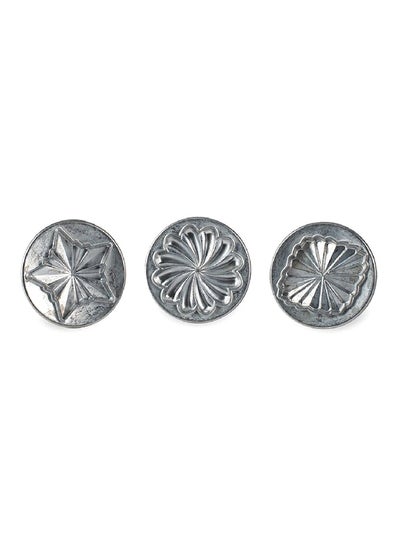 Buy 3-Piece Cast Aluminium Pretty Pleated Cookie Stamp Set Silver and Red 01237 in Saudi Arabia