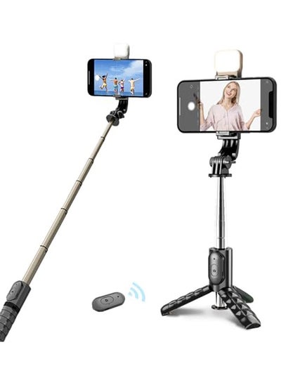 اشتري حامل ثلاثي الأرجل TNW Selfie Stick للهاتف مزود بمصراع لاسلكي ومزود بضوء إضافي ودوران 360 درجة يدعم التصوير الأفقي والرأسي متوافق مع iPhone وAndroid في السعودية