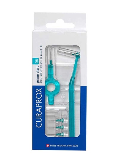 Buy Curaprox CPS 06 Prime Start Interdental Brush Kit, Turquoise - 5 x 0.6mm - 2.2mm Interdental Brushes + 2 Interdental Toothbrush holders in UAE