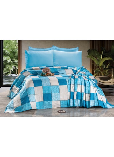 Buy 4Pieces Bed Sheet Sets 240*220 cm Light Blue * White Checkered in Egypt