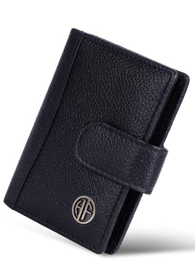 Buy Leather Card Holder for Men, Credit Card Holder, Slim Bi-Fold RFID Protected Credit Card Wallet for Men with 18 Card Slots, Metal Snap Button - Black | 68LV in UAE