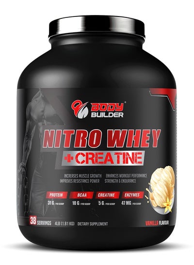 Buy Body Builder Nitro Whey Protein Plus Creatine, Blend Whey Protein Concentrated and Isolated,Contains Digestive Enzymes, Vanilla Flavor, 4 Lbs in UAE