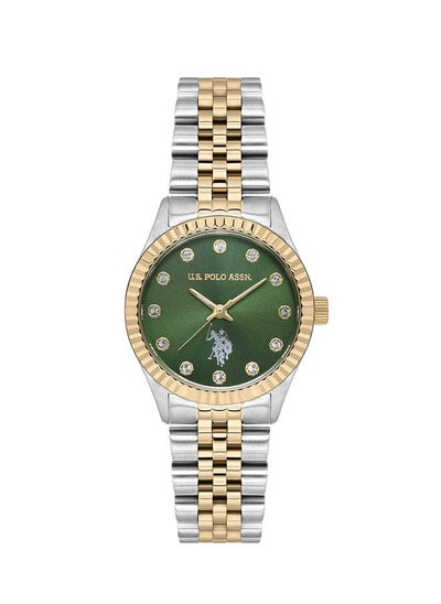 اشتري U.S. Polo Assn. Stile Ladies' 30mm Watch with Green Gradient Dial, Stone-Studded Design & Dual-Toned Stainless Steel Bracelet - USPA2086-05, Modern Elegance for Every Occasion في الامارات