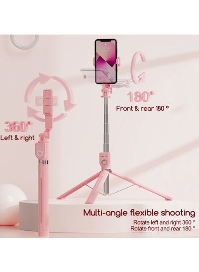 اشتري Pink selfie stick 1.3m tripod camera remote control mobile phone universal في السعودية