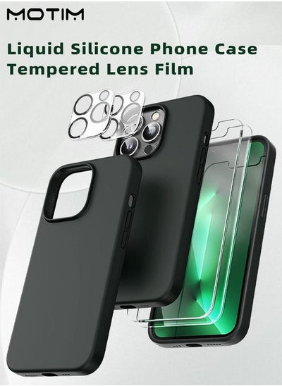 Buy 5 in 1 Silicone Phone Case  +2 Lens Film +2 Screen Film Compatible for iPhone 14 Pro Military-Grade Drop Protection Soft Cover Shockproof Slim Case in UAE