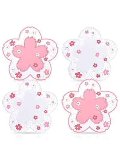 Buy 4PCS Sakura Coffee Cup Mat Cute Cherry Blossom PVC Home Tea Mug Pink Flower Pattern Durable Anti-Skid Pot Bowl Pad Placemat for Desk Drink Table Decor Accessories in UAE