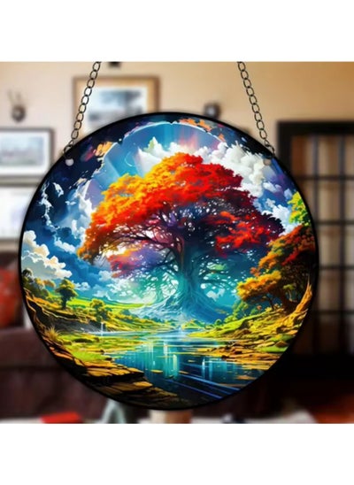 Buy Tree Round Stained Suncatcher: Acrylic Wall Art and Hanging Ornament for Home, Office, and Car in UAE