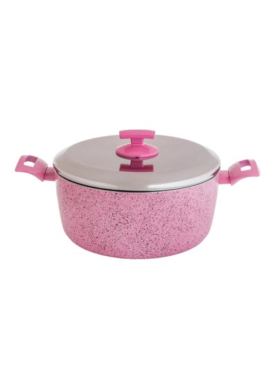 Buy Newflon Granit Cooking Pot With Steel Lid Size 28 cm Pink Color in Saudi Arabia