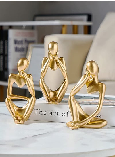 Buy Hometaste Decor Thinker Statue Abstract Art Sculpture Set - Modern Resin Figurines For Stylish Home And Office Decor - Enhance Your Living Space With This 3-Piece Collection (Gold) in UAE