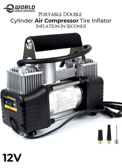 Buy Portable Double Cylinder Air Compressor Inflator for Cars, cycle and Balls with Auto Stop feature in UAE