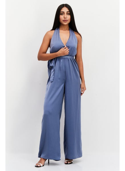 Buy Women Plain Sleeveless Jumpsuit, Teal Blue in UAE