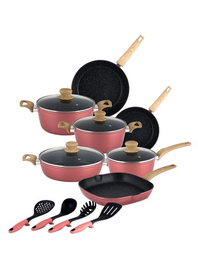 Buy 15 Piece Premium Granite Aluminium Cookware Set, Rose Gold, SV61 in UAE