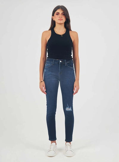 Buy High-Waist Navy Blue Ripped Skinny Jeans. in Egypt