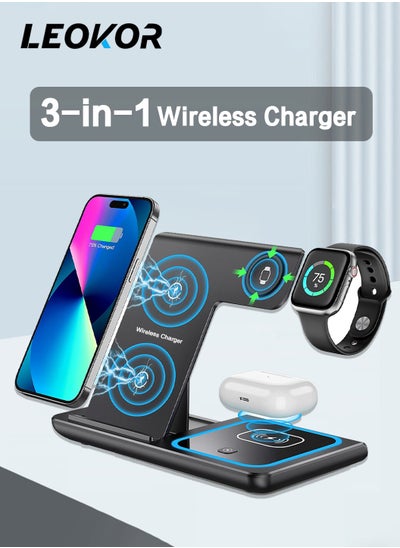 Buy Magnetic Foldable,3 In 1 Magnetic Safety Charger with Breathing Indicator Light,Suitable for Fast Travel Wireless Charging Stations of IPhone 15/14/13/12 series,IWatch and Earphone（Black） in Saudi Arabia