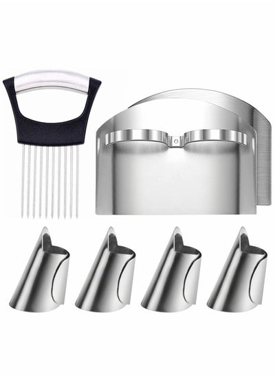 Buy Onion Holder Slicer, 6PCS Finger Guard Set for Cutting, Stainless Steel Finger Protector, Thumb Guard Peelers for Onion Nuts Kitchen Tool Avoid Hurting When Slicing and Chopping in Saudi Arabia