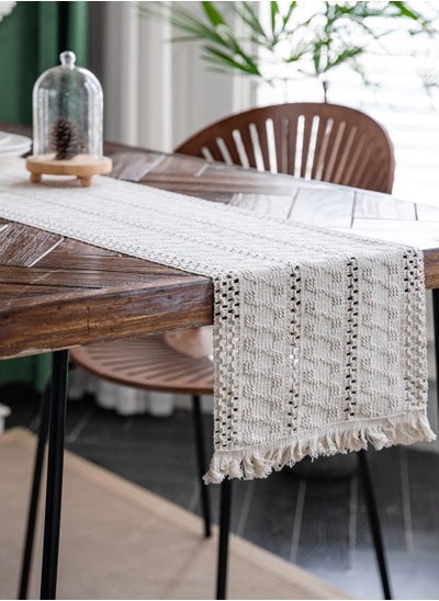 Buy Beige Boho Table Runner with Tassels Hand Farmhouse Kitchen Dining Table in Saudi Arabia