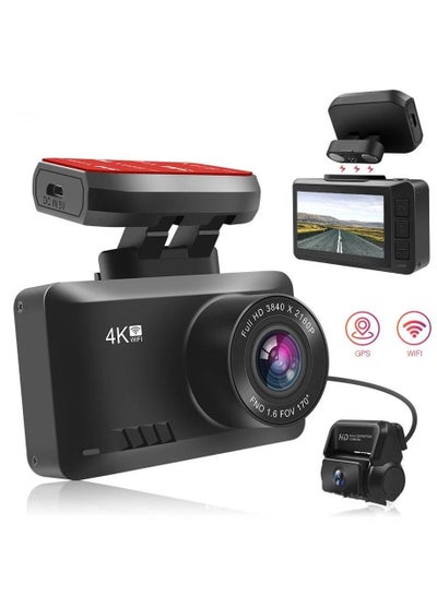اشتري 4K Dash Cam 3840x2160P Built-in GPS/WiFi Dual Dash Cam for Car Dash Cam Front and Rear with Sony Sensor, 170° FOV, WDR, Night Vision, Parking Monitor في الامارات