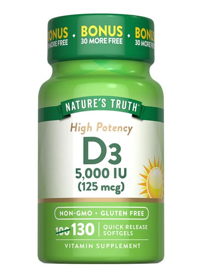 Buy High Potency Vitamin D3 125 MCG (5,000 IU), 130 Quick Release Softgels in Saudi Arabia